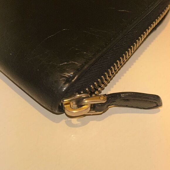 Prada Vitello Shine Zip Around Long Wallet Black Bow Front Elevated Basic Preppy - Picture 9 of 12